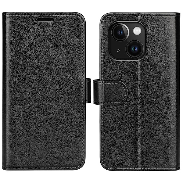 iPhone 15 Plus Fodral Crazy Horse Läder Svart