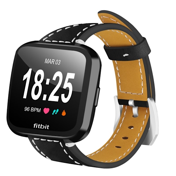 Äkta Läder Armband Fitbit Versa/Versa 2 - Svart Black Svart