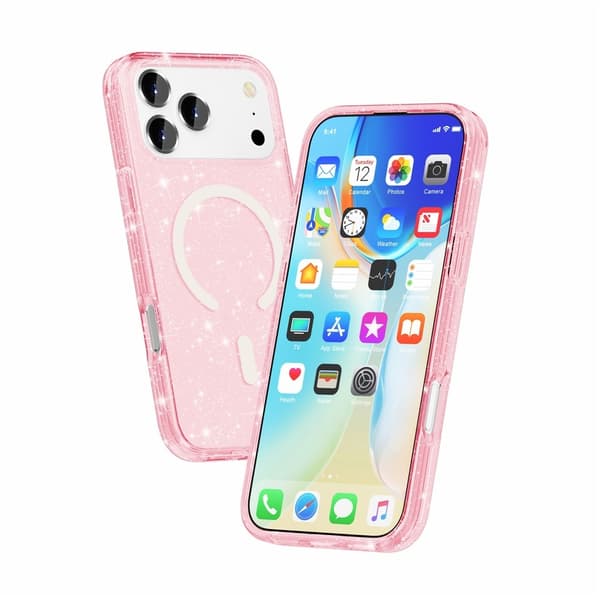 iPhone 17 Pro Max/18 Pro Max Skal MagSafe Glitter Rosa