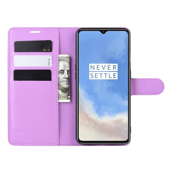 OnePlus 7T - Litchi Plånboksfodral - Lila Purple Lila