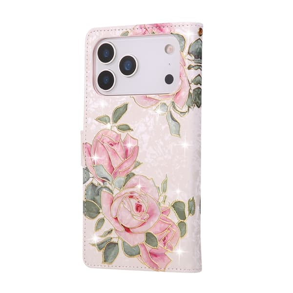 iPhone 17 Pro Max Fodral RFID Läder Rosa Blommor