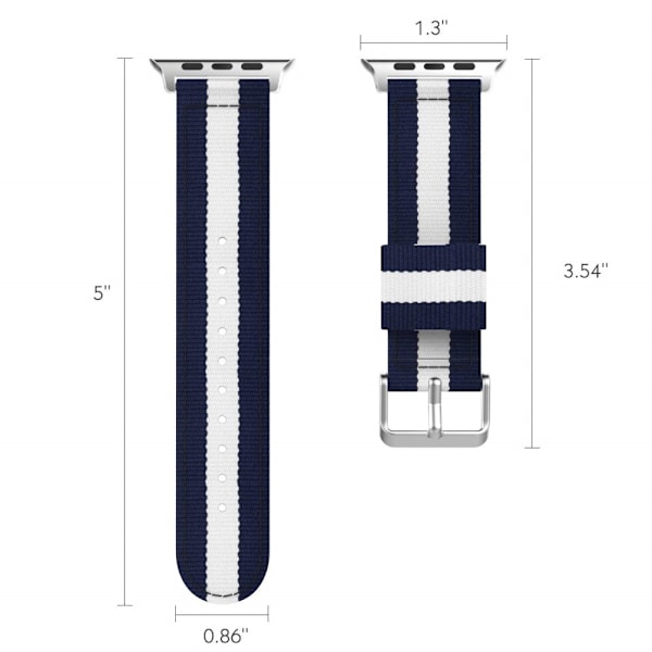 Nylon Armband Med Vertikal Design Apple Watch 42/44/45/49 mm Blå/Vit Blå/Vit Blå/Vit
