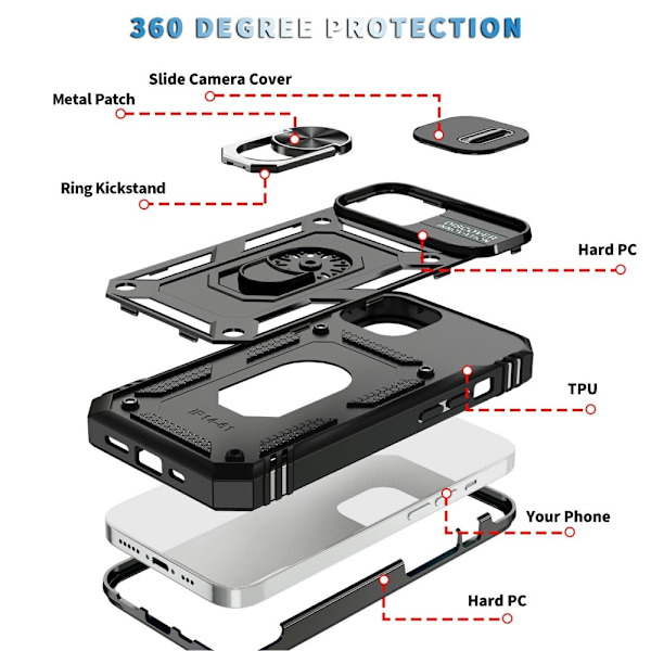 iPhone 15 Skal CamShield Armor Ring Svart