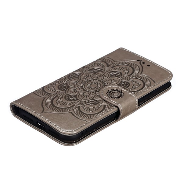 iPhone X/Xs - Mandala Läder Fodral - Grå Grey Grå