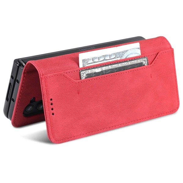AZNS Galaxy Z Fold 5 Fodral Läder Röd
