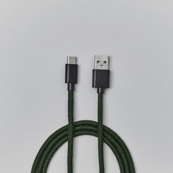 Smartline 2m 3A USB-C Fuzzy Laddningskabel Grön