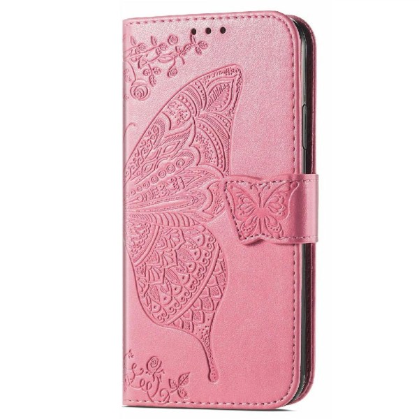 iPhone 13 - Butterfly Print Läder Fodral - Rosa