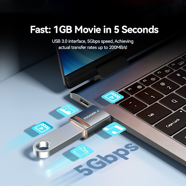 ESSAGER USB-A 3.0 Till USB-C Adapter Grå