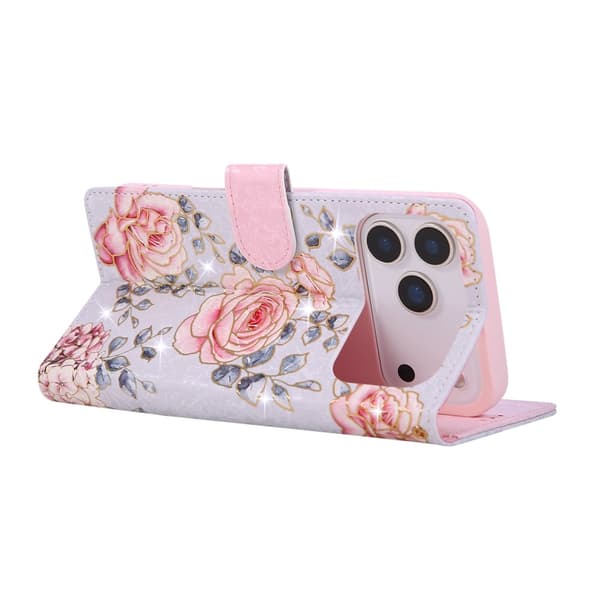 iPhone 17 Pro Max Fodral RFID Läder Rosa Blommor