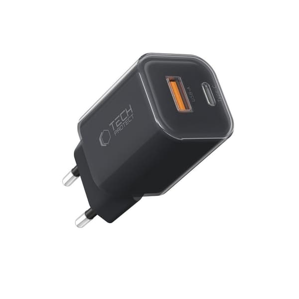 Tech-Protect 33W Väggladdare PD QC USB-C / USB-A Svart