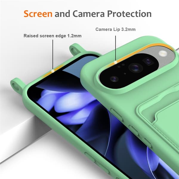Google Pixel 10 Skal Med Kortfack & Mobilsnöre Silikon Grön