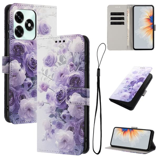 Honor X5c Plus Fodral Med Tryck Lila Rosor