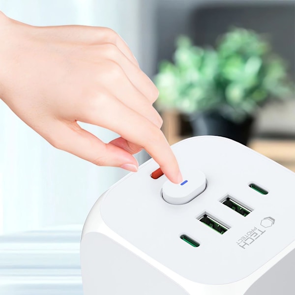 Tech-Protect Grendosa Med 3x Eluttag 2x USB-C + 2x USB-A Vit