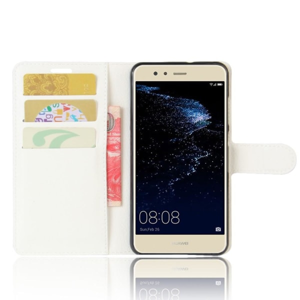 Huawei P10 Lite - Litchi Plånboksfodral - Vit White Vit