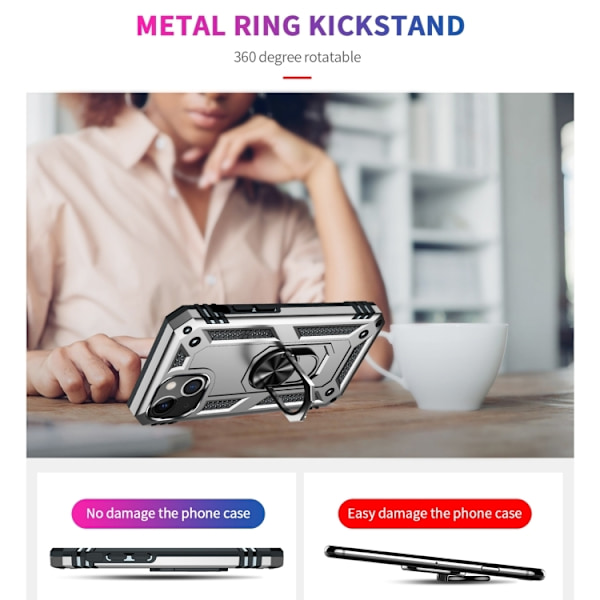 iPhone 14 Plus Skal Shockproof Ring Silver