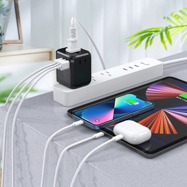 Choetech 35W PD Reseadapter 3x USB-A 1x USB-C Svart
