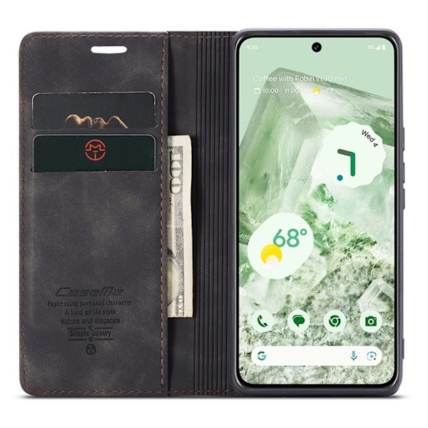 CASEME Google Pixel 8A Fodral Flip Retro Läder Svart