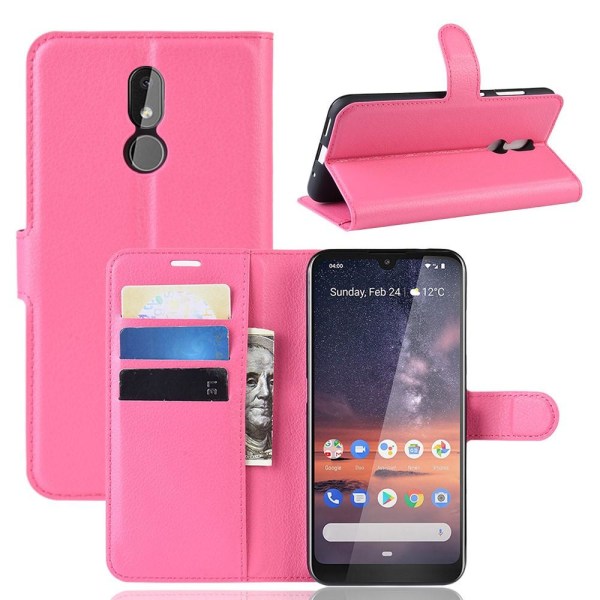 Nokia 3.2 - Litchi Plånboksfodral - Rosa Pink Rosa