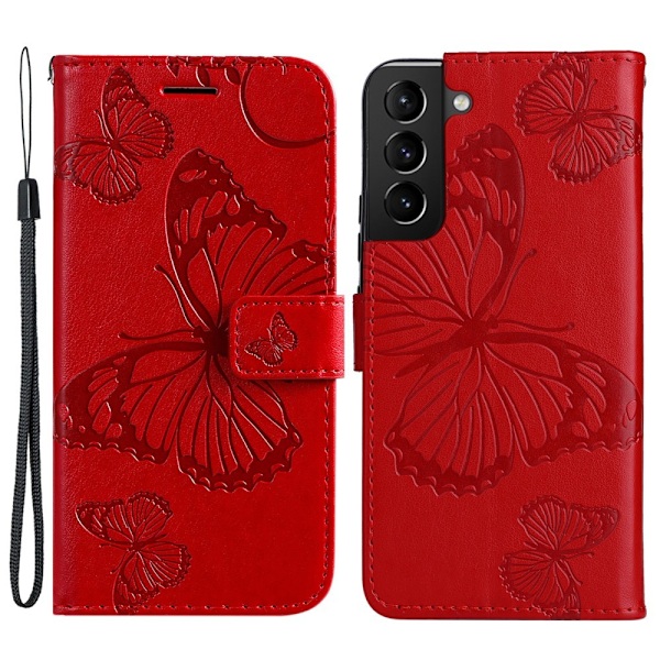 Samsung Galaxy S22 Plus Fodral Fjärilar Tryckt Läder Röd