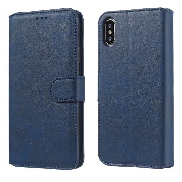 iPhone X/Xs - Solid Läder Fodral - Blå Blue Blå