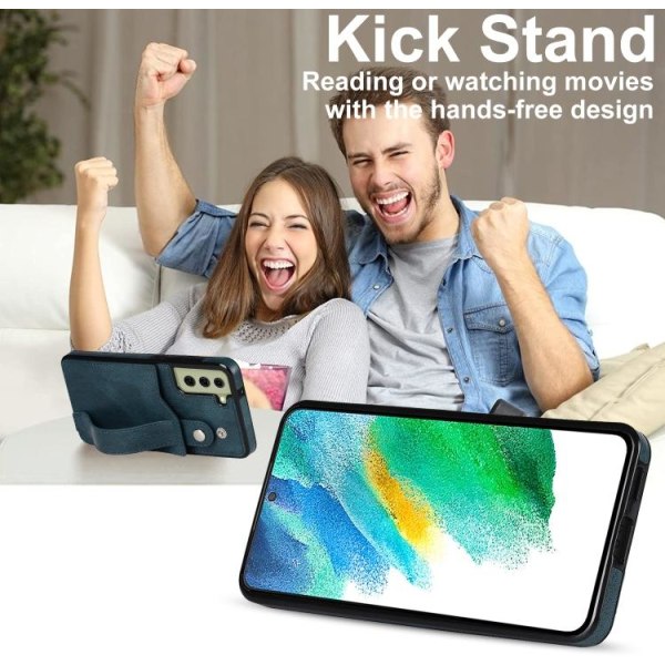 Samsung Galaxy S21 FE Skal Med Kortfack Och Strap Blå