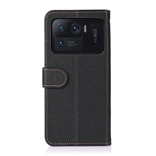 Xiaomi Mi 11 Ultra - KHAZNEH Äkta Läder Litchi Fodral - Svart Black Svart
