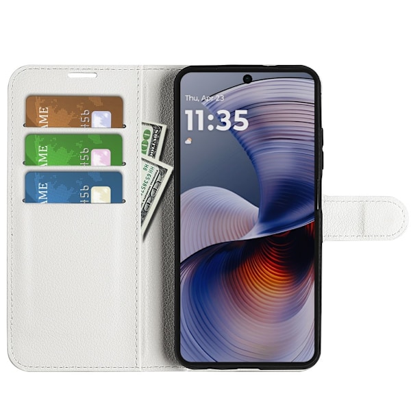 Motorola Moto G55 5G Fodral Litchi Läder Vit