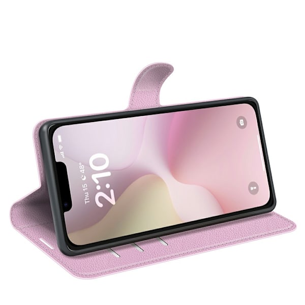 iPhone 16e Fodral Litchi Läder Ljus Rosa