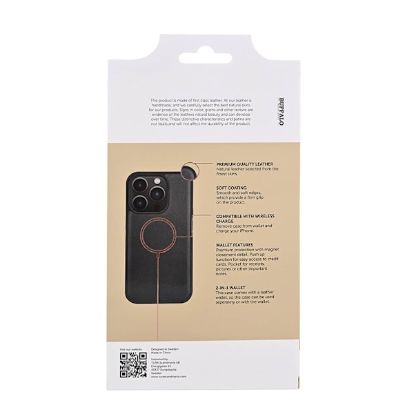 Buffalo iPhone 15 Pro Fodral 2in1 Äkta Läder Svart