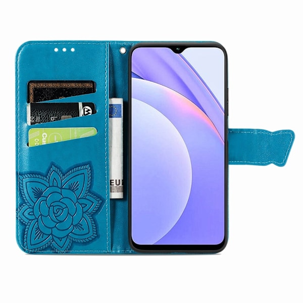 Xiaomi Redmi 9T - Butterfly Läder Fodral - Blå Blue Blå