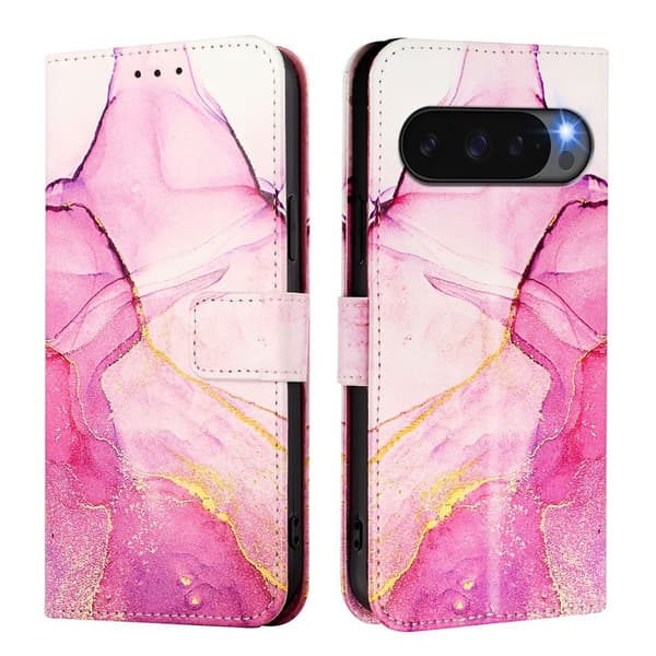 Google Pixel 10/10 Pro / 9/9 Pro Fodral Marmor Rosa / Lila
