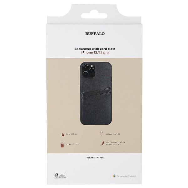 Buffalo iPhone 12 / 12 Pro Skal Läder Med 2 Kortfack Svart