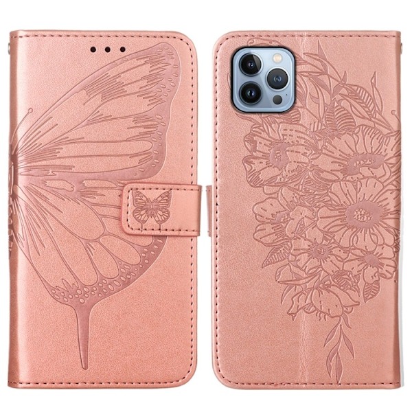 iPhone 15 Pro Max Fodral Fjäril Tryck Roséguld