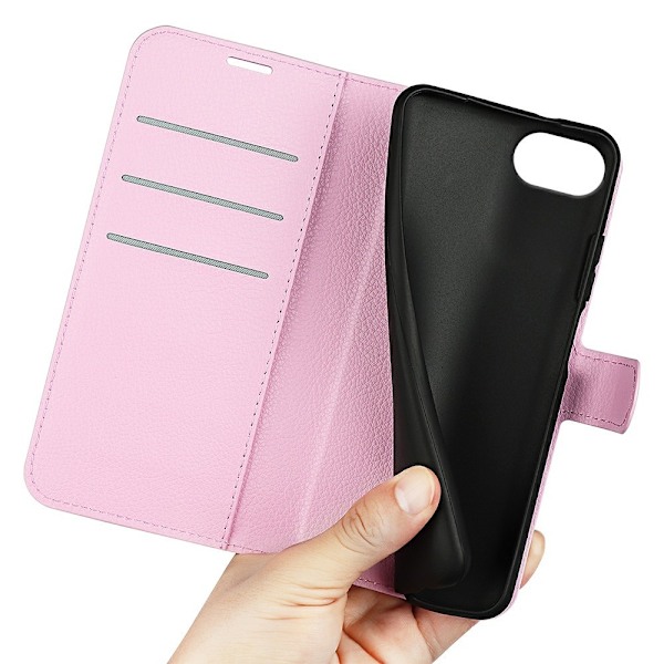 iPhone 16e Fodral Litchi Läder Ljus Rosa
