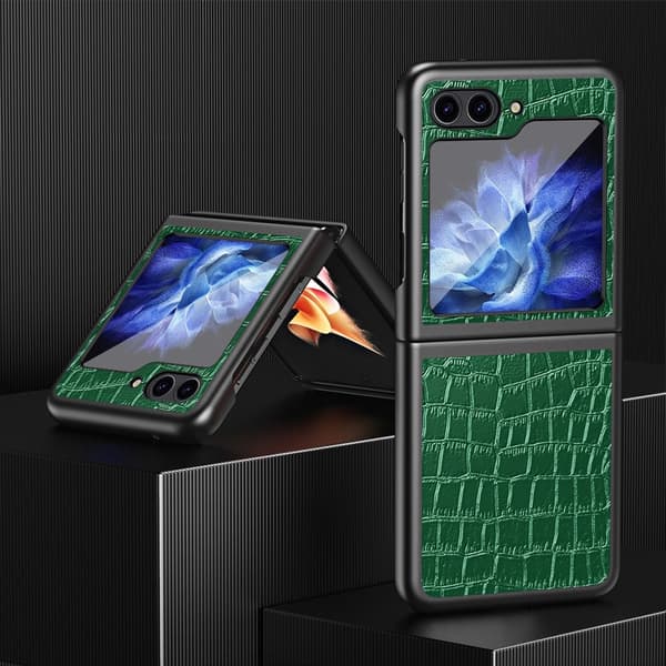 Galaxy Z Flip 6 / 7 FE Skal Krokodil Textur Läder Grön