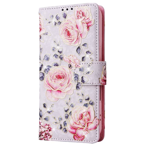 iPhone 16 Fodral RFID Läder Rosa Blommor