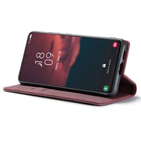 CASEME Galaxy S24 Plus Fodral Flip Retro Läder Vinröd
