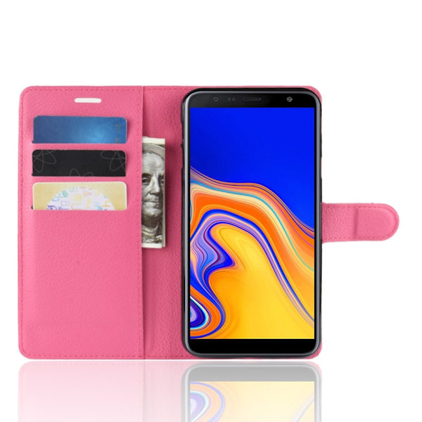 Samsung Galaxy J4 Plus - Litchi Plånboksfodral - Rosa Pink Rosa