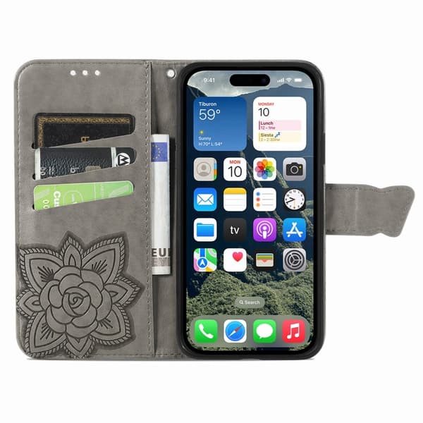 iPhone 17e / 16e Fodral Med Fjäril Tryck Grå