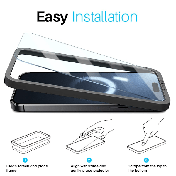 NORTHJO iPhone 16 Pro Max Skärmskydd Härdat Glas 2-PACK inkl. Ram