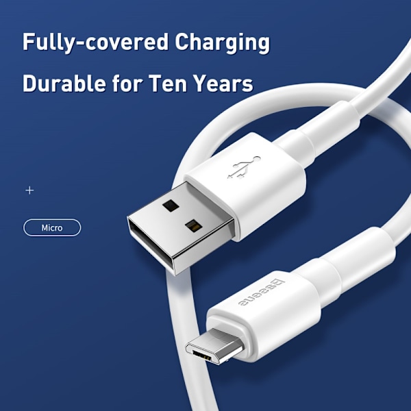 BASEUS USB till Micro-USB kabel, 1m, 2.4A - Vit Vit