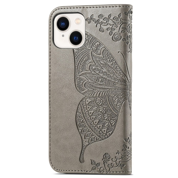 iPhone 15 Plus Fodral Med Fjäril Tryck Grå