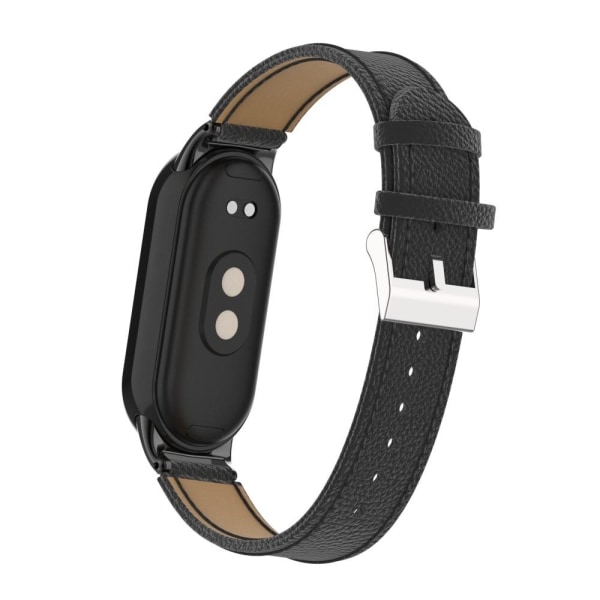 Xiaomi Smart Band 9/8 Armband Äkta Läder Litchi Svart