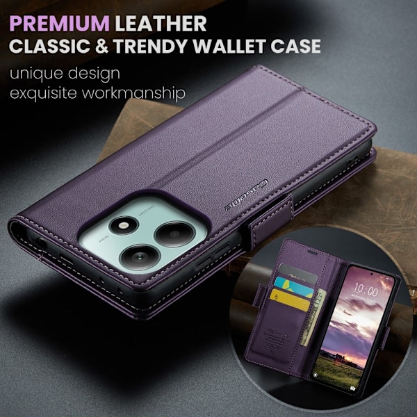 CASEME Xiaomi Redmi Note 14 5G Fodral RFID Läder Lila
