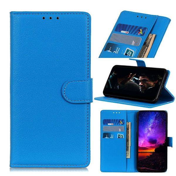 Huawei P40 Lite - Litchi Plånboksfodral - Blå Blue Blå