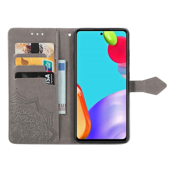 Samsung Galaxy A52 / A52s - Mandala Läder Fodral - Grå Grey Grå