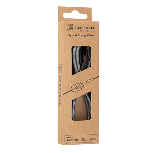 Tactical 1m 2.4A 12W MFi Lightning Laddkabel Nylon Grå