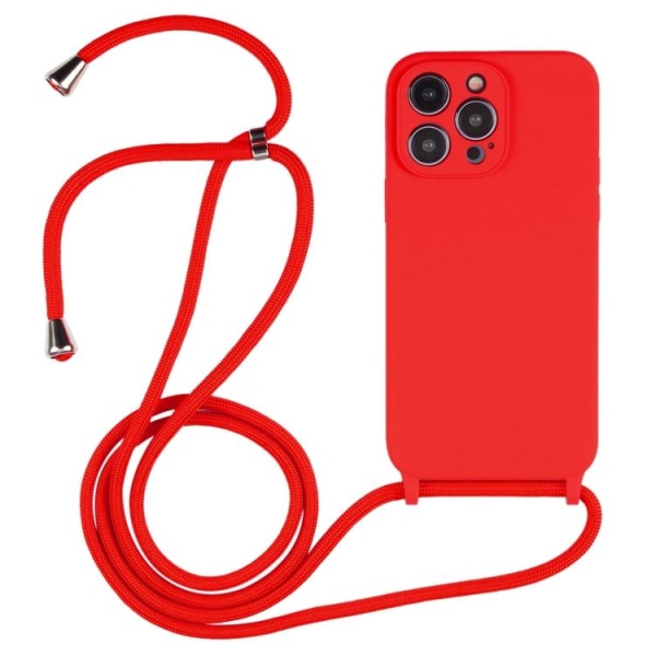 iPhone 15 Pro Skal Silikon Med Snodd Röd