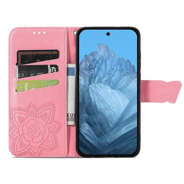 Google Pixel 10/10 Pro / 9/9 Pro Fodral Med Fjäril Tryck Rosa