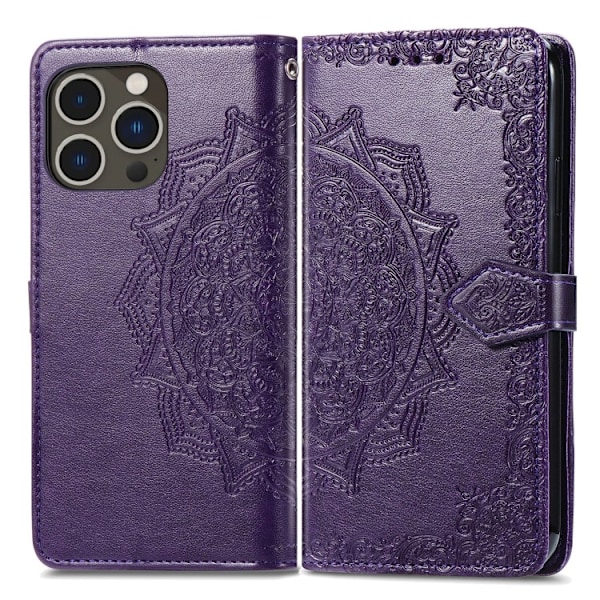 iPhone 15 Pro Fodral Mandala Läder Lila
